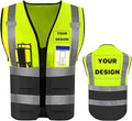 YOWESHOP High Reflective Visibility Safety Vest with Pockets and Zipper Custom Your Logo Safety Workwear