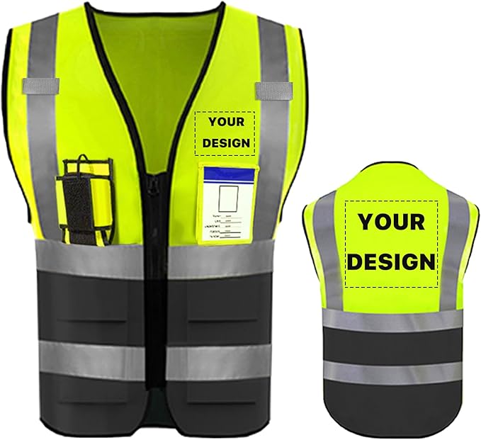 YOWESHOP High Reflective Visibility Safety Vest with Pockets and Zipper Custom Your Logo Safety Workwear