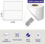 CEPRICO 2.25”X1.25” Direct Thermal Barcode Address Self Adhesive Perforated Waterproof White Sticker Label - Compatible w/Zebra Thermal Printers - FBA Shipping Labels - 12 Rolls (1000 Labels/Roll)