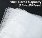 Trading Card Sleeve Pages, HERKKA 200 Pack 9 Pocket Album Pages 11 Holes Fit 3 Ring Binder