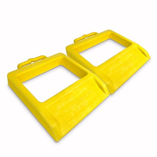 Pallet Jack Wheel Chock 2 Packs, Premium Pallet Jack Stopper for Truck 13.4" Length x 10.6" Width x 1.9" Height (Yellow)