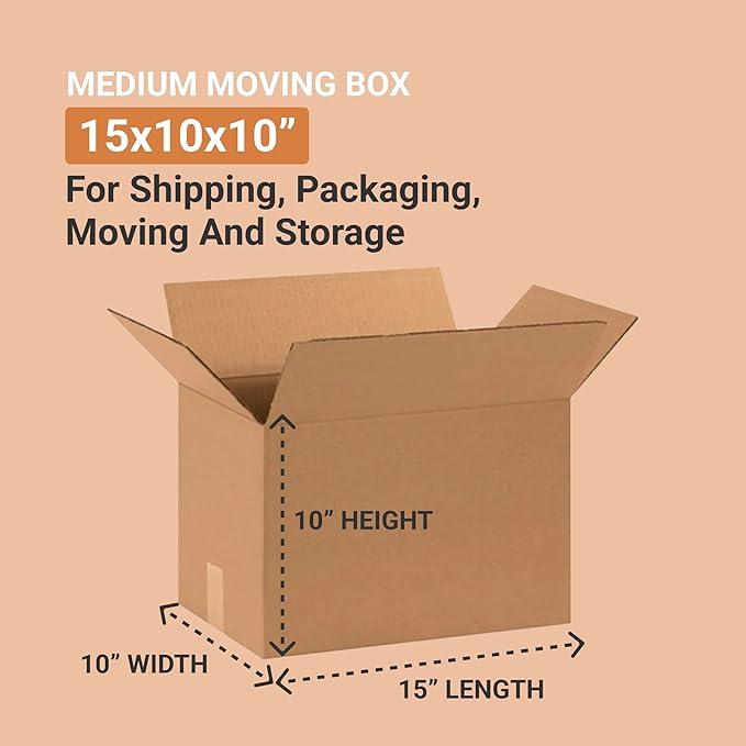 AVIDITI 15 x 10 x 10 Corrugated Cardboard Boxes, Medium 15"L x 10"W x 10"H, Pack of 25 | Shipping, Packaging, Moving, Storage Box for Home or Business, Strong Wholesale Bulk Boxes