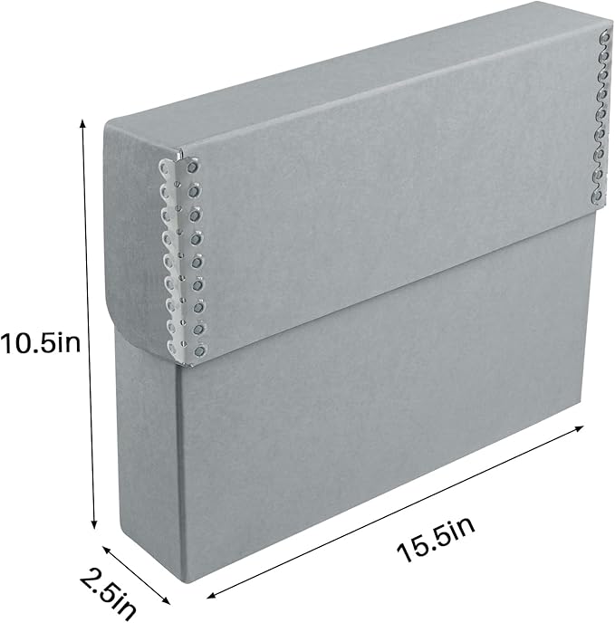 Lineco Archival Document Storage Box with Metal Edge, Acid-Free Gray Boxboard, Organize and Store Files, Prints, Photos, Legal-Sized Case 15.5" x 10.5" x 2.5" Wide, Pack of 2