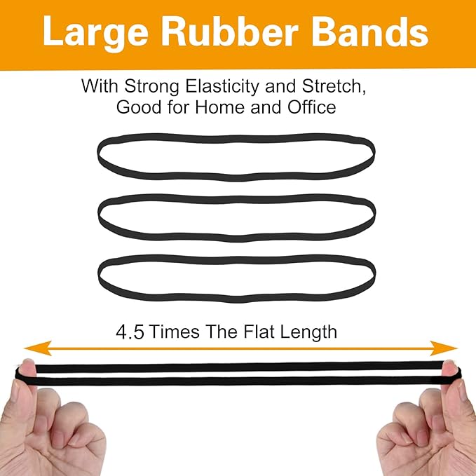 Large Heavy Duty Latex Rubber Bands 12 Inches Trash Can Bands Strong Elastic Bands for Office Supply, File Folders, Cat Litter Box, 60 Pack (Black)