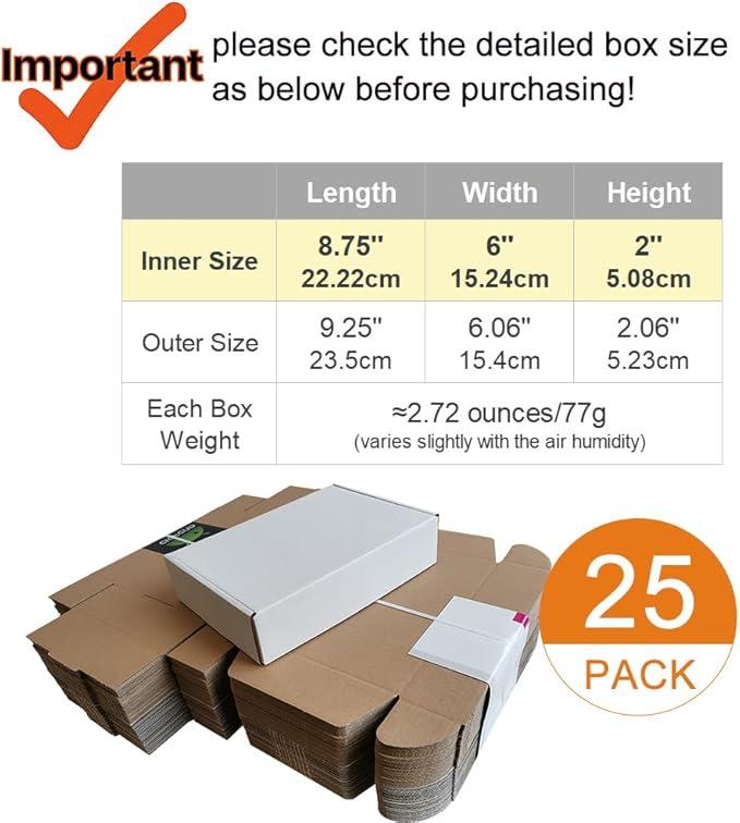 9x6x2'' Corrugated Mailer (25 Pack), Cardboard Shipping Boxes, Oyster White (CM962-25)