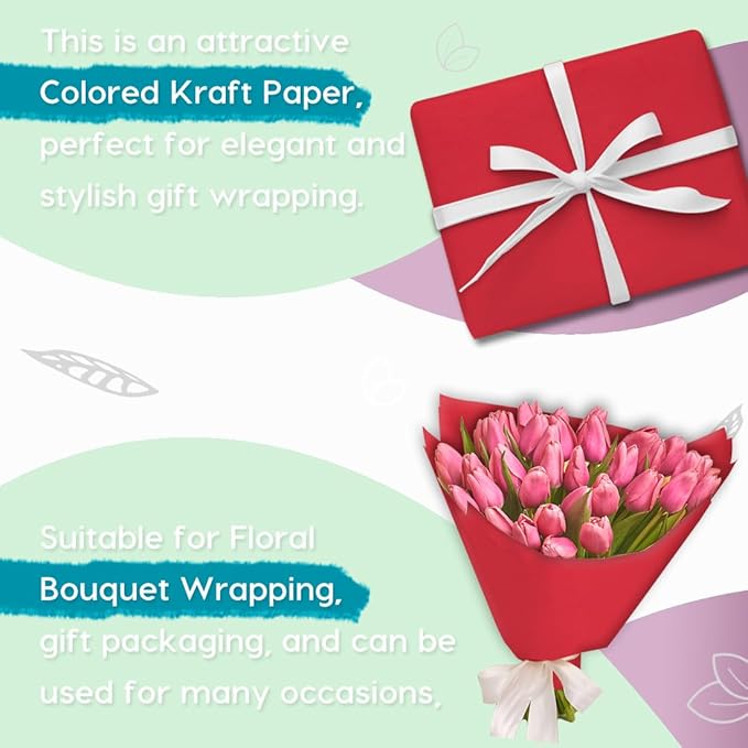 PerkHomy 24" x 1,440" (120') Red Kraft Paper Roll for Craft Bulletin Board Paper Art Table Covering Crafting Gift Wrapping Bouquet Packing Parcel 80GSM 55LB (Red, 24" x 120')