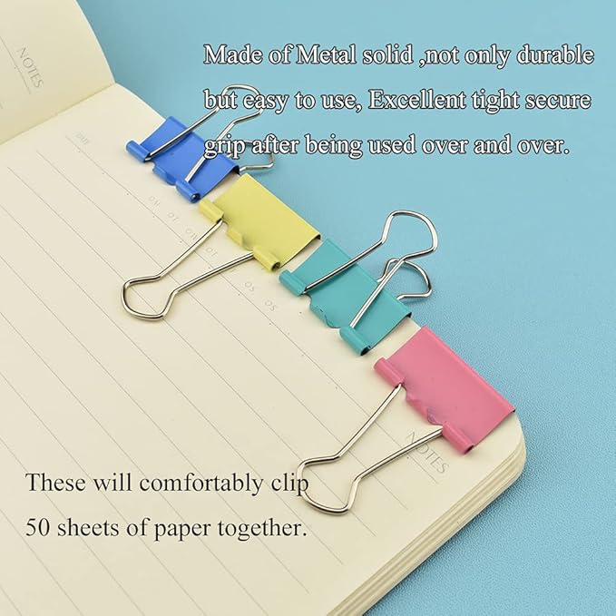 HAHIYO Binder Clips Paper Clamps Spring Steel Sturdy 0.98 inches Width 0.31 Inch Capacity No Sharp Edges Heavy Duty Tight Grip Reusable Color Metal Bright Finish for Home Office School 28 Pack