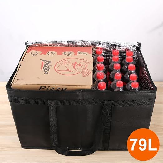 Bodaon 10-Pack Insulated Food Delivery Bag for Hot and Cold Meal, XXX-Large Cooler/Thermal Bags, Grocery Tote Insulation Bag for Catering, Pizza Warmer, Black