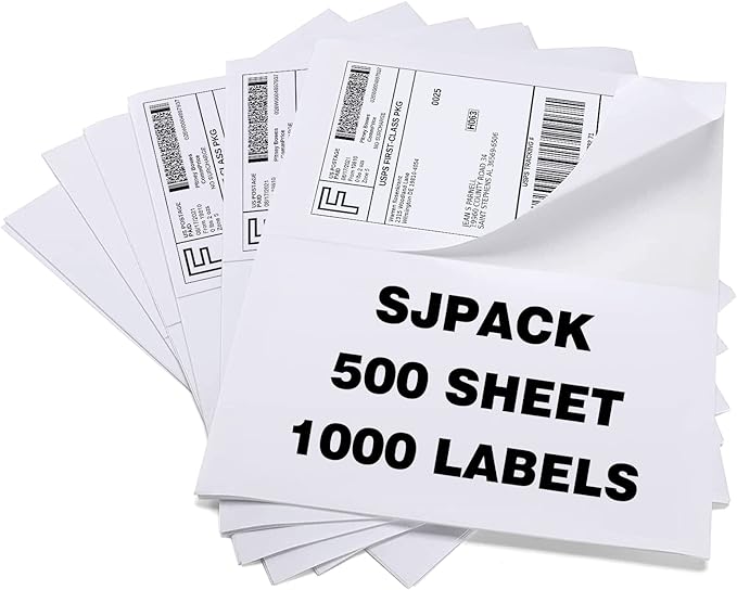 SJPACK 1000 Half Sheet Self Adhesive Shipping Labels, 8.5" x 5.5" Address Labels for Laser & Inkjet Printers(1000 labels-500 Sheet)