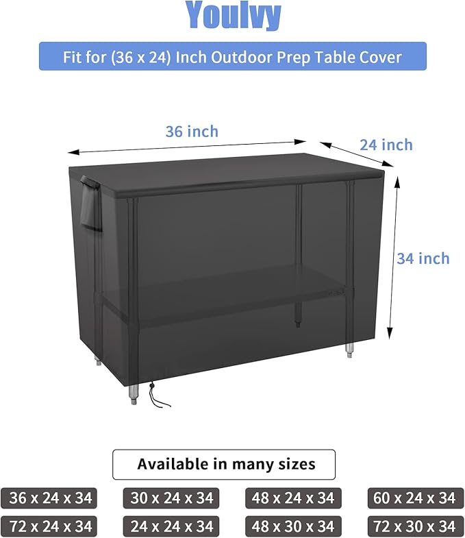 Outdoor Prep Table Cover 36 Inch,Waterproof Patio Stainless Steel Metal BBQ Table Cover All Season Protection for Outdoor Table - 36 x 24 x 35 Inch