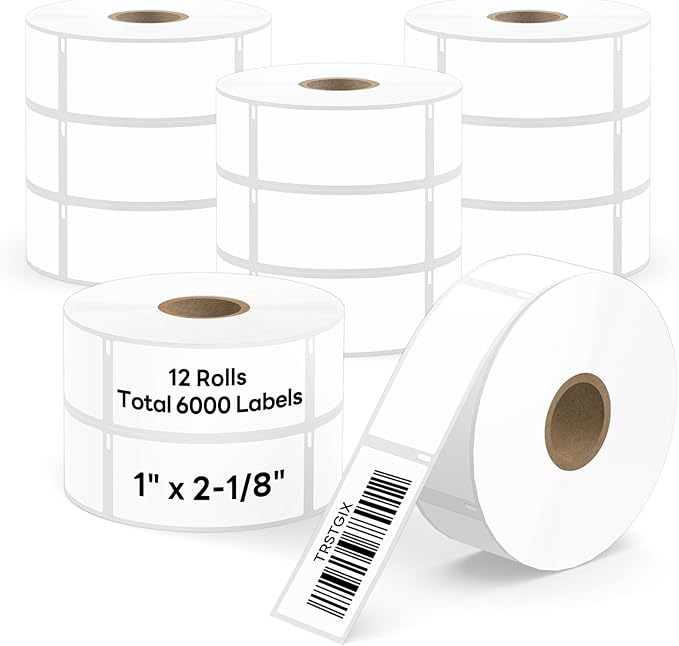 Compatible DYMO 30336 (1" x 2-1/8") Direct Thermal Multipurpose Labels, Address & Barcode Stickers for LabelWriter 450, 4XL, Rollo, Zebra – NOT for 550 & 5XL (12 Rolls / 6000 Labels), TRSTGIX