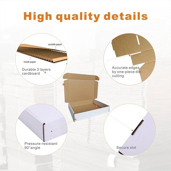 50 Pack 11.125x8.625x2'' Small Shipping Boxes, Corrugated Cardboard Mailers for Business, White (CM1182)