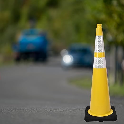 6 Pack 36 Inch Yellow Heavy Duty Traffic Cones Black Base Stable, Professional Use for Highway Safety, Parking Management, Work Zones (6, Yellow, 36 Inch)