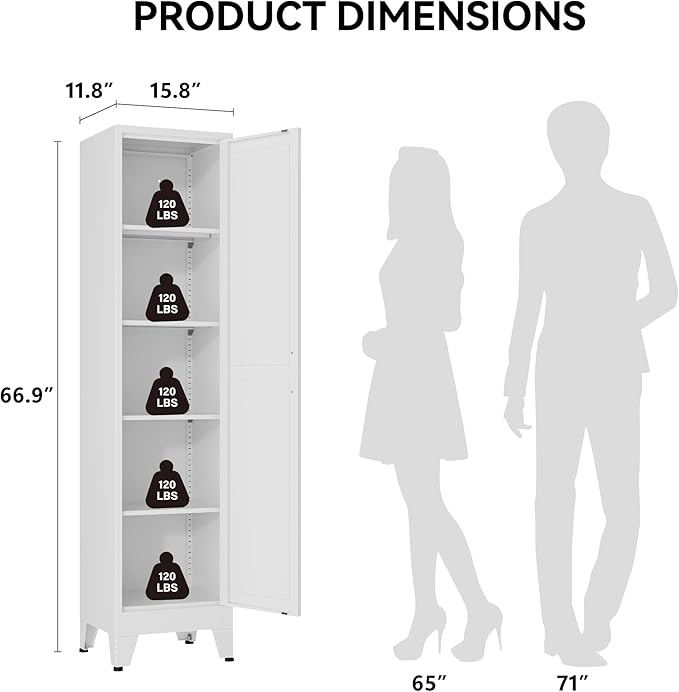COFaR 67" Tall Pantry Cabinet, White Storage Cabinet with Magnetic Door & 4 Adjustable Shelves, Slim Freestanding Cupboard for Kitchen, Bathroom, Living Room