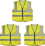 High-Visibility Safety Vests – Pack of 3, Reflective vest, Front Zipper & Utility Pockets for Maximum Safety
