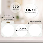 3 X 3 Inch Color Coding Dot Labels Circle Thermal Printable Waterproof 500 Pcs Round Stickers Adhesive Writable for Office, Home, Garage, DIY Sticker, Barcodes, Name Tag, White
