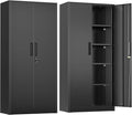 Greenvelly Metal Storage Cabinet with Lock,71" Metal Garage Cabinet with 2 Doors and 4 Adjustable Shelves,Lockable Storage Organization, Steel Tool Cabinets for Office,Home,Garage,Gym,School (Black)