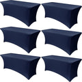 Obstal 6 Pack Stretch Spandex Table Covers for 8 Foot Tables - 8 FT Universal Rectangular Fitted Tablecloth Protector for Wedding, Banquet, Party (Navy, 96 Length x 30 Width x 30 Height Inches)