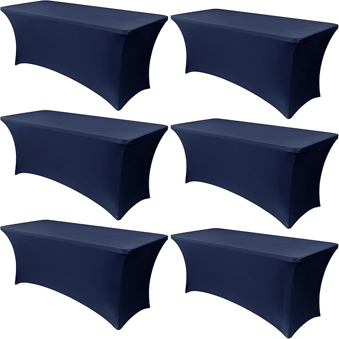 Obstal 6 Pack Stretch Spandex Table Covers for 6 Foot Tables - 6 FT Universal Rectangular Fitted Tablecloth Protector for Wedding, Banquet, Party (Navy, 72 Length x 30 Width x 30 Height Inches)