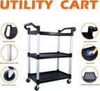 Plastic Utility Cart with Wheels Lockable, Heavy Duty Restaurant Cart, Service Cart for/Home/Office/Warehouse/Kitchen/Workshop,390 Lbs,2 Handles, Black.