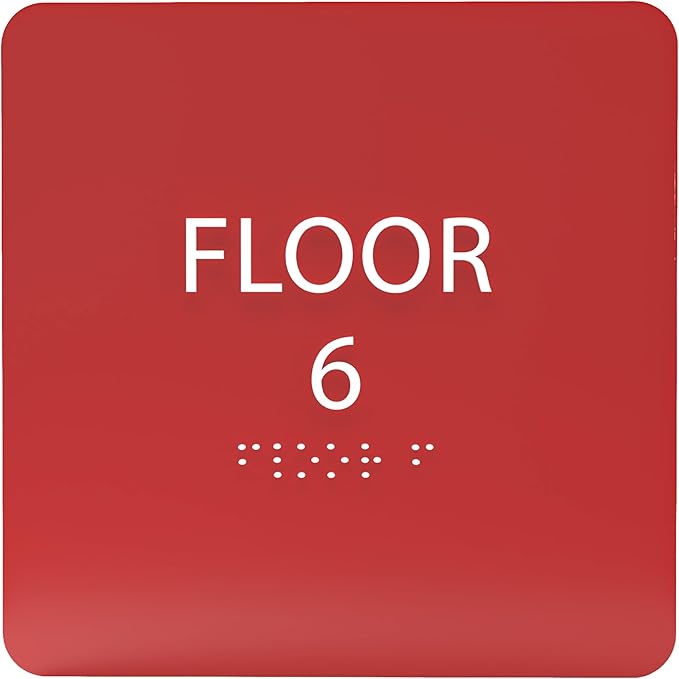 6" X6" Floor 6 Sign - ADA Compliant Tactile Graphics Grade 2 Braille Text Acrylic Wall Signs - Directional Assistance, Floor Number Safety Sign for Office, school Hospital, Apartment