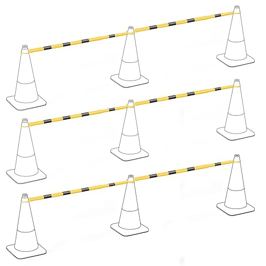 RoadHero 6 Pack 4 FT to 6.9 FT Retractable Cone Bar, Expandable Traffic Cone Bars for Parking Lots, Extendable Barricade for Road Construction, Black and Yellow, Cone Not Included