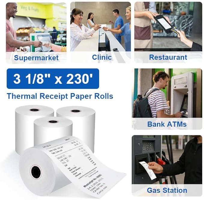 Phenol Free Thermal Paper (50 Rolls) 3 1/8 x 230 Receipt Rolls fits all Clover POS Cash Register Printers, Star Micronics SCP700 TSP100 TSP300 TSP400 (BPA & BPS Free) from PosPaperRoll
