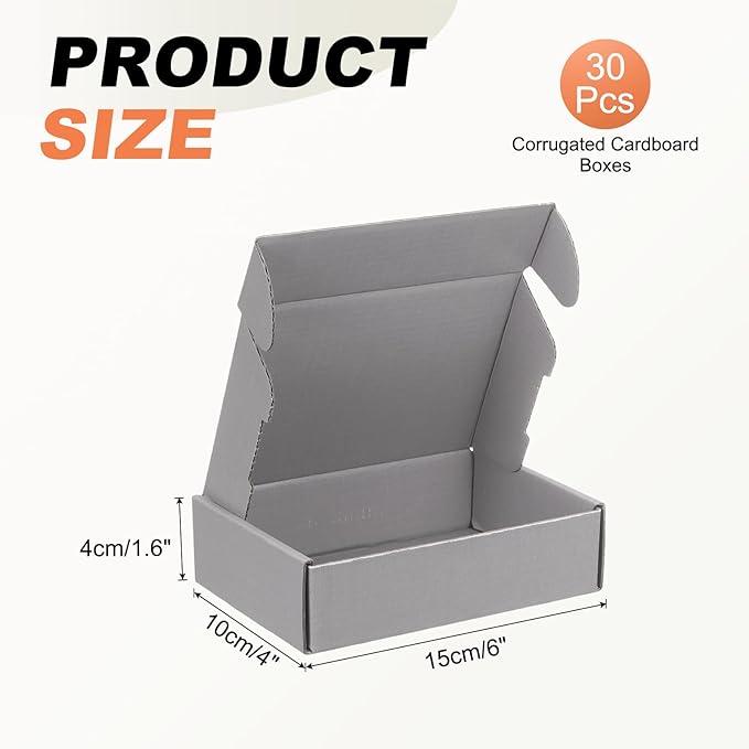 PATIKIL 6 x 4 x 1.6 Inch Shipping Boxes, 30 Pack Color Corrugated Cardboard Box Cute Carton Boxes Literature Mailer for Mailing Packaging Small Business Gift Storage, Gray