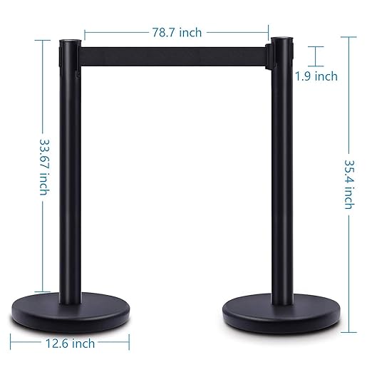 DuraSteel Crowd Control Barriers Line Dividers - Metal Stanchion Posts with 6.5ft Black Retractable Belt Ropes - for Store Queues, Airport Lines, Event Entries - 6 Set/Pack