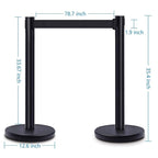 DuraSteel Crowd Control Barriers Line Dividers - Metal Stanchion Posts with 6.5ft Black Retractable Belt Ropes - for Store Queues, Airport Lines, Event Entries - 2 Set/Pack