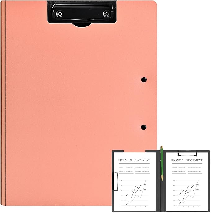 Clipboard Folder, A4 Foldable Clipboards, Office Clipboard Folder with Double Clips Metal Clip, 360 Degree Foldable Storage Clipboards for Office, School or Medical Field, Pink