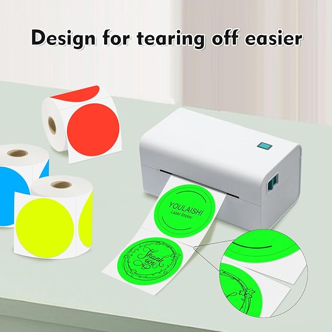3 x 3 Inch Round Thermal Labels Fluorescent Circle Colored Sticker Label 2000pcs 3 inch Color Coding Round Stickers Printable Waterproof for Office Garage DIY Sticker Barcodes Name Tag, Mix Color