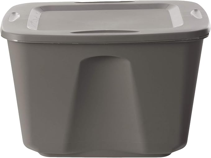 HOMZ 8-Pack Durable Molded Bin, Plastic Storage Containers w/Lids, 18 Gallon, Gray - Stackable Organizer Totes and Boxes for Bedroom, Kitchen, and Garage Organization