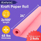 24" x 1200" (100 ft) Pink Kraft Paper Roll (Value Pack of 2), 45 lbs Thickness, Made in USA Colored Craft Paper for School, Bulletin Board - Odorless, Non-Toxic, Safe for Kids