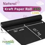 PerkHomy 36" x 1,440" (120') Black Kraft Paper Roll for Craft Bulletin Board Paper Art Table Covering Crafting Gift Wrapping Bouquet Packing Parcel 80GSM 55LB (Black, 36" x 120')
