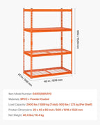 VEVOR Storage Shelves, 2400 lbs, 4 Tier Heavy Duty Garage Shelving, 20" D x 40" W x 60" H Adjustable Metal Shelves for Industrial Shelving Unit Utility Shelf, for Kitchen, Warehouse, Basement, Orange
