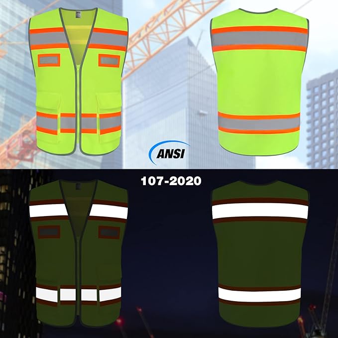 TCCFCCT Safety Vest for Men Women with Pockets High Visibility Reflective Vest for Safety, Work Vest with Fluorescent Orange Extend Edge, Meets ANSI/ISEA Standards, Yellow, M
