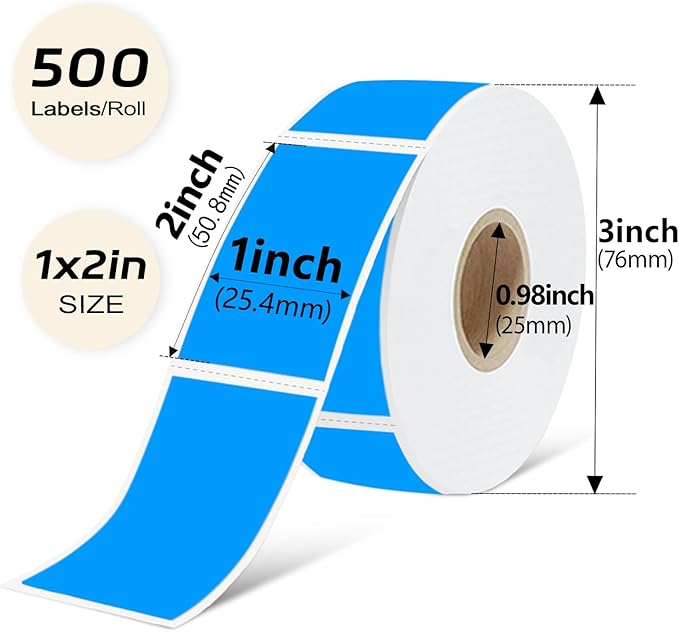 1x2 inch Blank Removable Freezer Labels Printable Rectangle Stickers 500PCS Water Oil Resistant with Perforation Line for Food Containers Jars Pantry Organization, Fluorescent Blue