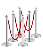 VEVOR Stanchions and Velvet Ropes 6Pcs, Hollow Base with Stainless Steel Post, 3 Red Velvet Ropes and Posts, Crowd Control Barriers Silver Stanchions, Red Carpet Runner Poles for Party Supplies