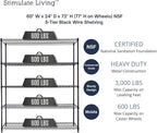 60"x24"x72" PRIME HEAVY DUTY Black 5-Tier Wire Shelving NSF 3000 LBS MAX Capacity Storage Rack for Commercial, School, Home, Garage, Warehouse, Industrial, and Hospital Uses (with Wheels)