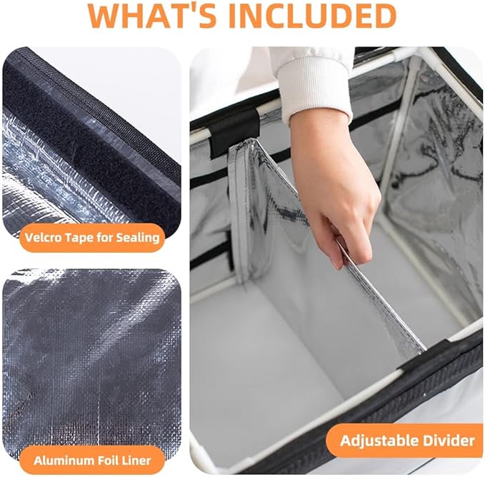 TooCust Insulated Bags For Food Delivery XXXL- 20.5" x 16.5" x 16.5", Commercial Insulated Food Delivery Bag w/Divider, Waterproof & Foldable Catering Bag Food Deliveries, 15 inch Pizza Delivery Bag