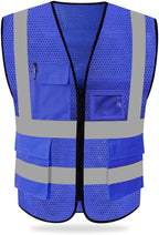 HYCOPROT High Visibility Mesh Safety Reflective Vest with Pockets and Zipper, Meets ANSI/ISEA Standards