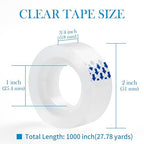 12 Rolls Clear Tape, Transparent Tape Refills for Dispenser, 1 Inch Core, 3/4 x 1000 Inches, Strong Adhesive for Gift Wrapping, Office, School, Home, Desk Supplies & Crafts