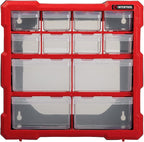 INTERTOOL Small Parts Organizer - 12 Removeable Bin Drawers - Tool Box for Storing Hardware and Garage Organization - For Screws, Bolts, Legos, Arts and Crafts - 10” x 10” x 6” - BX08-4024