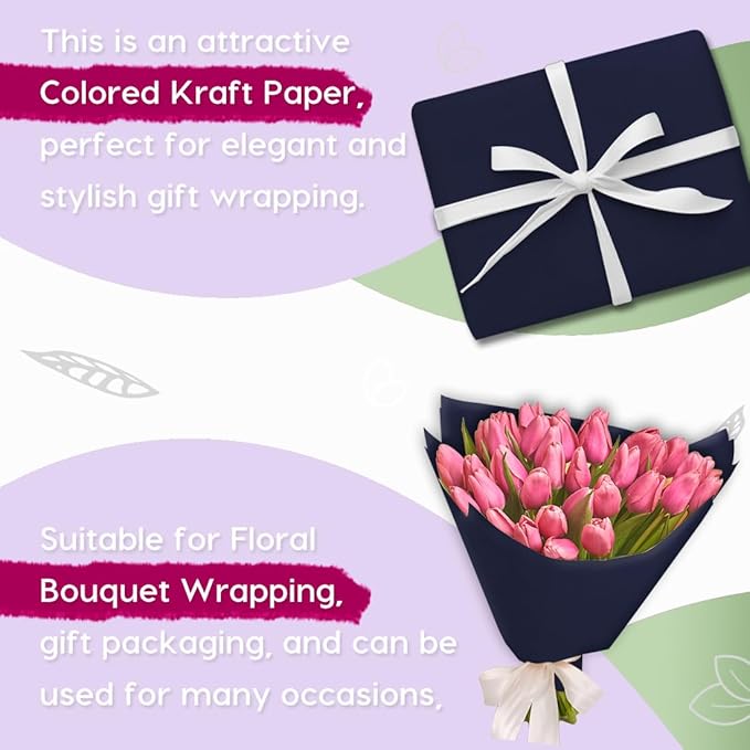 PerkHomy 36" x 1,440" (120') Navy Blue Kraft Paper Roll for Craft Bulletin Board Paper Art Table Covering Crafting Gift Wrapping Bouquet Packing Parcel 80GSM 55LB (Navy Blue, 36" x 120')