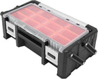 WALFRONT Electronic Tool Box Small Parts Organizer, 18 Compartment Dual Layer PP Aluminum Alloy Storage for Garage and Outdoor Tasks