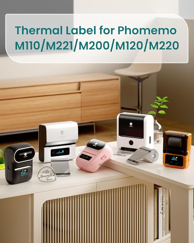Phomemo Thermal Labels - Clear Circle Labels, M110/M220/M221/M120/M200, Transparent, 1.96"x1.96" (50x50mm), Round Stickers for Logo/Barcode/Address