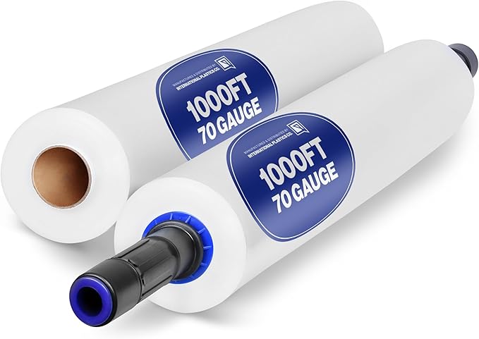 International Plastics Co. 70 Gauge 15" Plastic Stretch Film/Wrap with Extended Handles 1000ft Clear Moving Industrial Packing Heavy Duty Shrink Cling Durable Furniture (Extended Handles, 2 Pack)