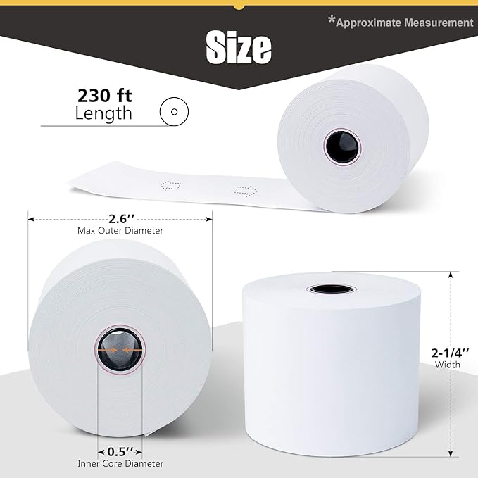 Azure Zone, Thermal Paper Rolls 2-1/4 X 230ft, 50 Rolls, Fits Most POS Machines and Cash Registers, Great for Businesses and Sales
