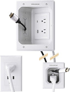 Perlegear TV in-Wall Cable Management Kit, USB and Typ C Ports Cord Hider for Wall Mount TV with Recessed Power, Includes Drill Templates, Dust Bags, Drywall Saw, Extension Cable